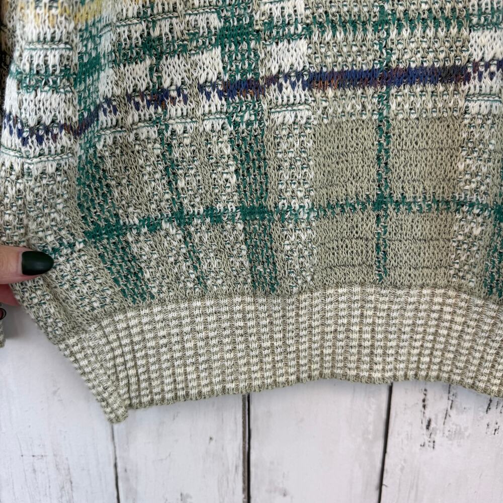 VTG Conte di Milano Green Plaid V-Neck Sweater Cosby Grandpa Italy Size Large - Picture 5 of 13